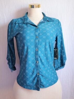 Ashley Blue Teal Blouse with White Floral Motif